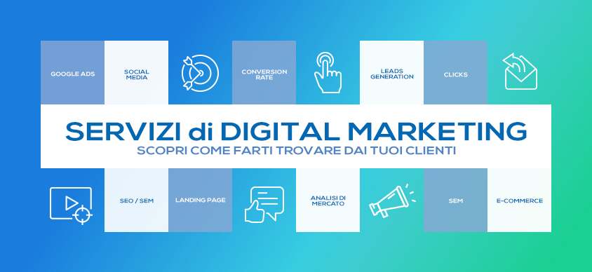 Servizi di digital marketing strategy per trovare nuovi clienti online attraverso campagne Google ADS, Social Media, Leads generation, Seo, SEM per E-commerce e landing page adatta a conversion rate e lead generation