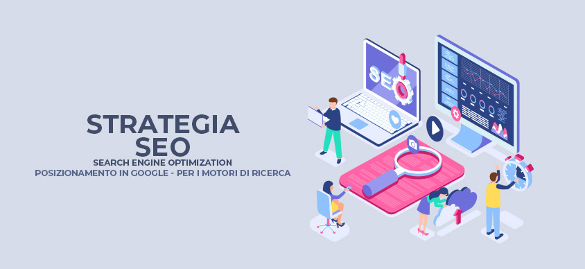 Iconografia in vettoriale per rappresentare il servizio di strategia SEO ( search engine optimization ) utile per posizionarsi su google e sui motori di ricerca